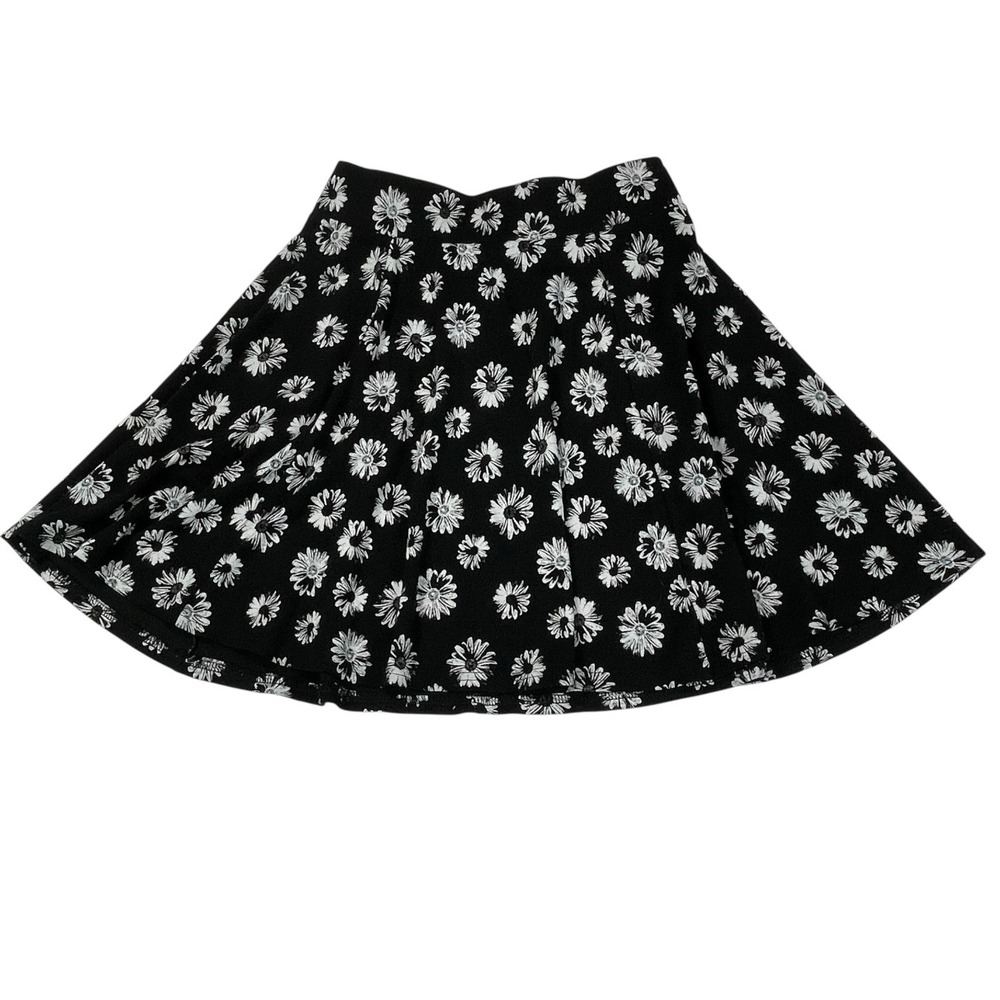 H&M Divided Skirt Small Black White Daisy Floral Mini Stretch Flare Side Zip Y2K